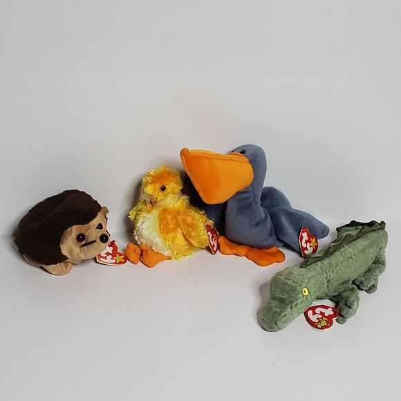 Beanie Babies All With Tags Lot Of 4 Swampy, Chickie, Prickles, Scoop - Picture 1 of 10